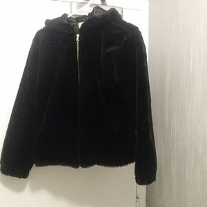 Faux fur light jacket with the hood